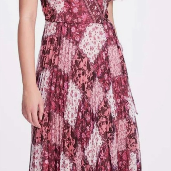 MARCHESA Notte Floral Pleated A-Line Faux Wrap Short Sleeve Midi-Dress Size 6 - Picture 6 of 12